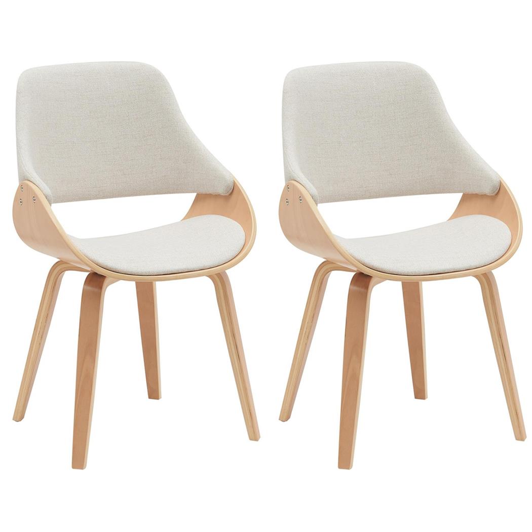 Set van 2 Vergaderstoelen NESKA, Retro Design met Lichthouten Frame en Beige Stoffen Bekleding 
