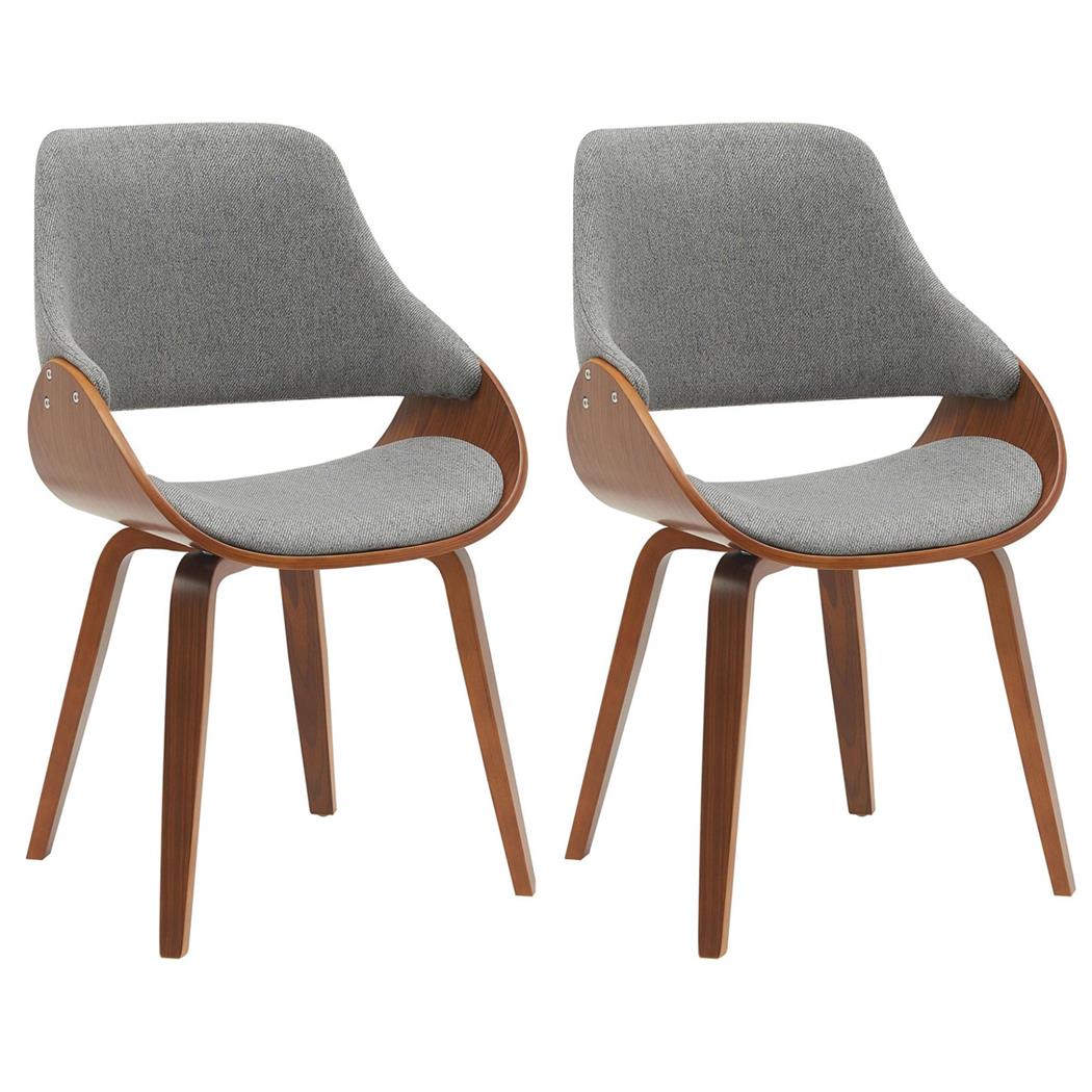 Set van 2 Vergaderstoelen NESKA, Retro Design met Kershouten Frame en Grijze Stoffen Bekleding 