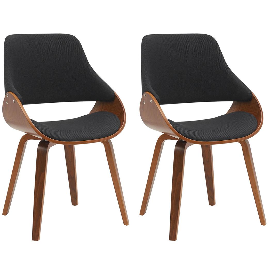 Set van 2 Vergaderstoelen NESKA, Retro Design met Kershouten Frame en Zwart Stoffen Bekleding 