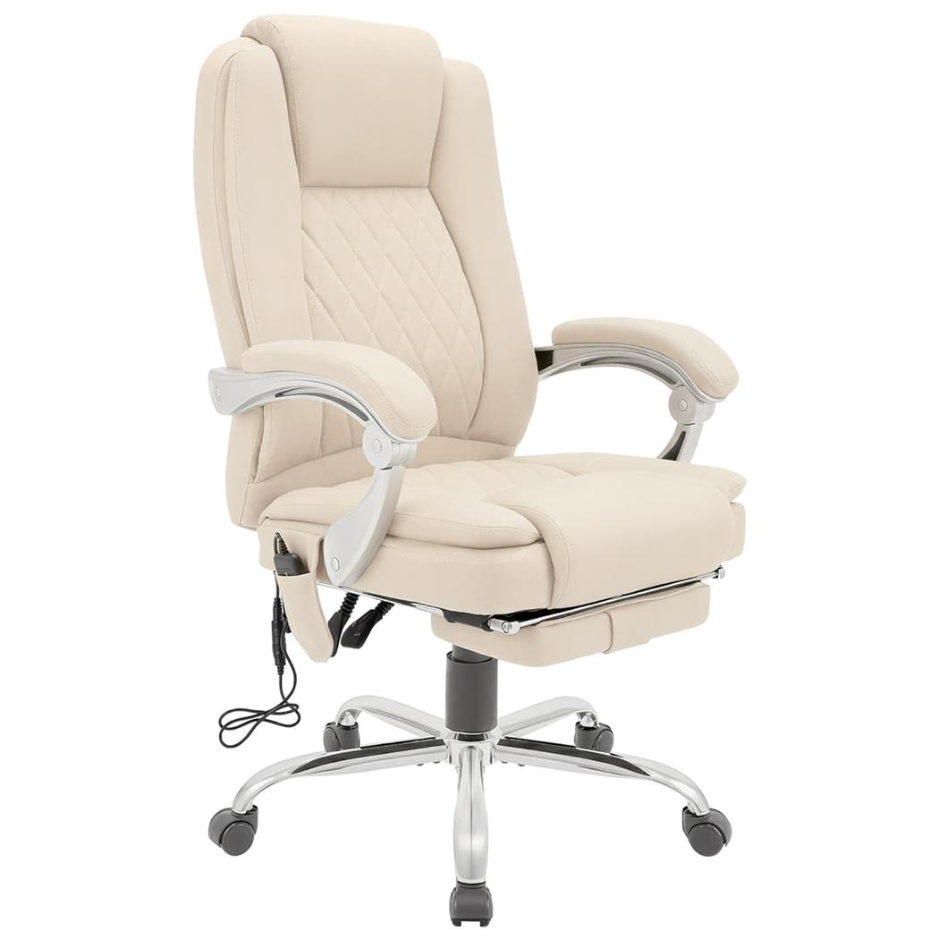 Directiestoel CABUYA, Massage- en Warmtefunctie, Uitschuifbare Voetensteun, in Beige Leder