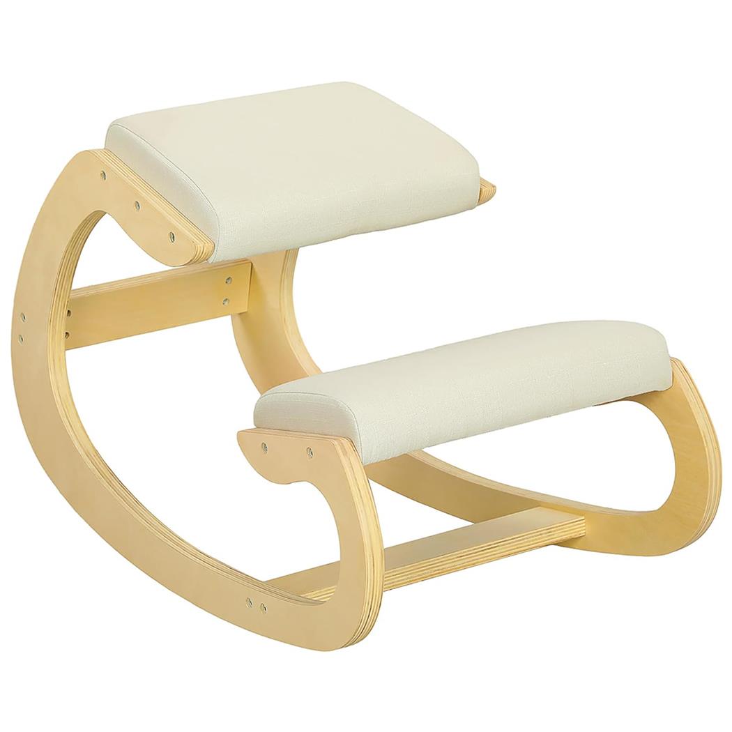Ergonomische Kniestoel YOSI, Gewatteerde Kussens, Houten Structuur, Beige Stof