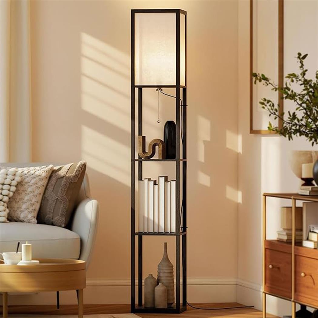 Bureaulamp TALIA, Afmetingen 26x26x160 cm, met Planken, in Zwart Hout