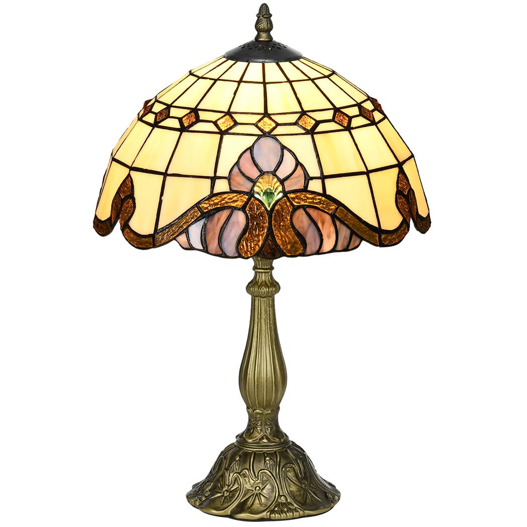 Bureaulamp AMBAR, Afmetingen Ø30x48 cm, Tiffany-stijl, Zinklegering en Meerkleurig Glas