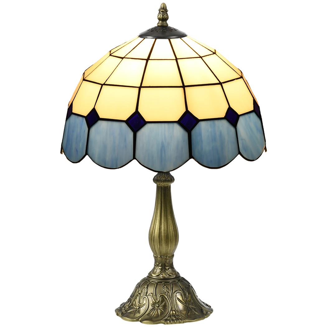 Bureaulamp AMBAR, Afmetingen Ø30x48 cm, Tiffany-stijl, Zinklegering en Blauw Glas