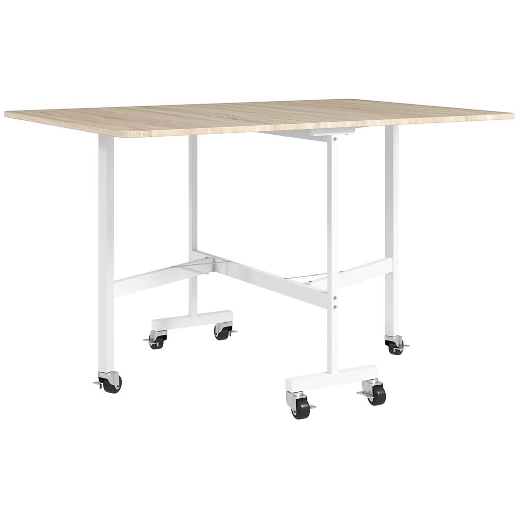 Vergadertafel NICOSIA Op wielen, 120x80x73 cm, Metaal en Hout, 2 Uitklapbare bladen, 3 Configuraties, Eik