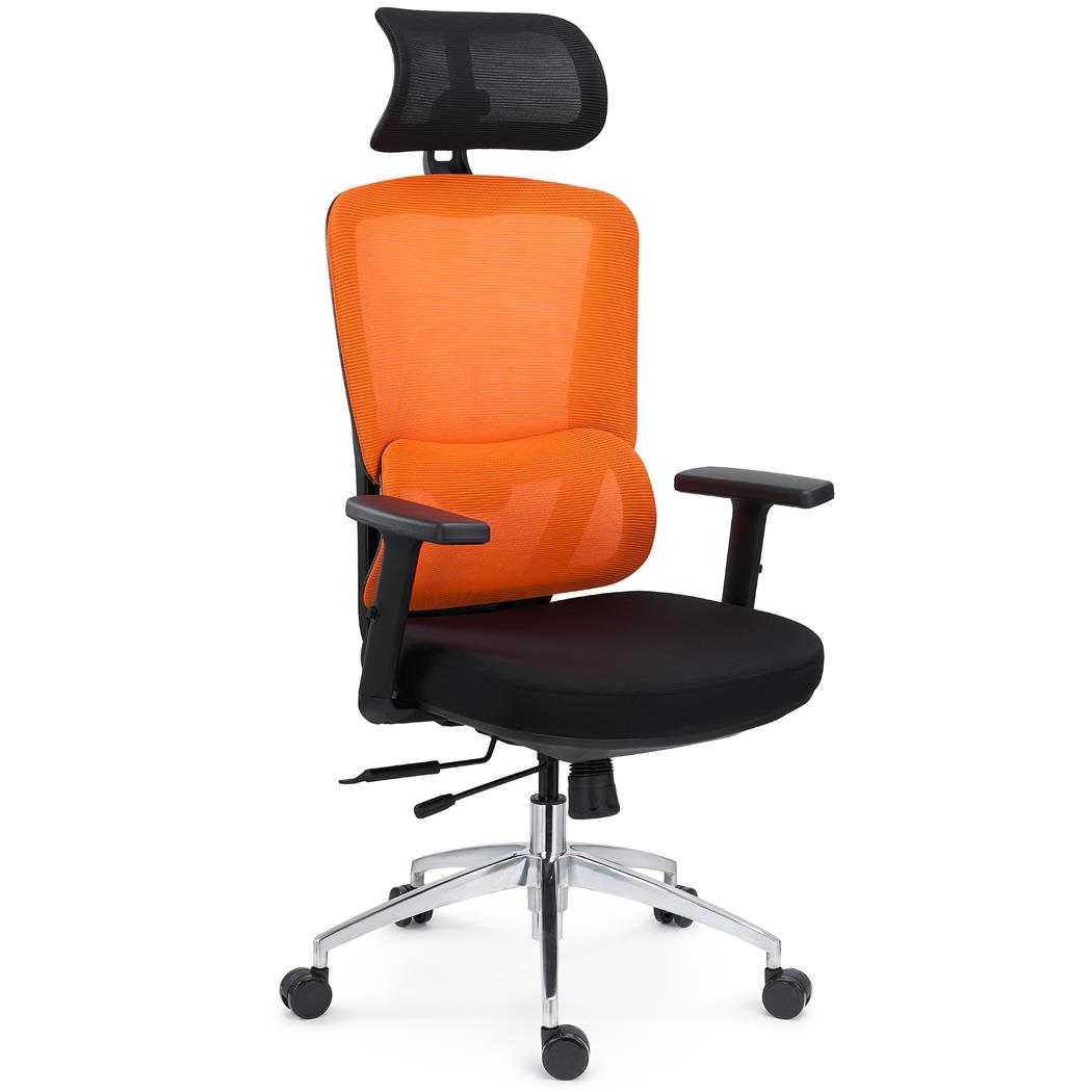 Ergonomische Bureaustoel SUPRA MAX, Hoofdsteun, Verstelbare Zitting, Mesh en Stof, Oranje