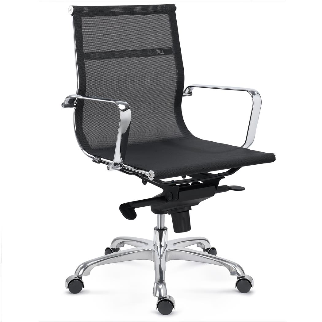 Bureaustoel Domi, middelhoge Rugleuning, Verchroomd metalen Frame, mesh, Zwart