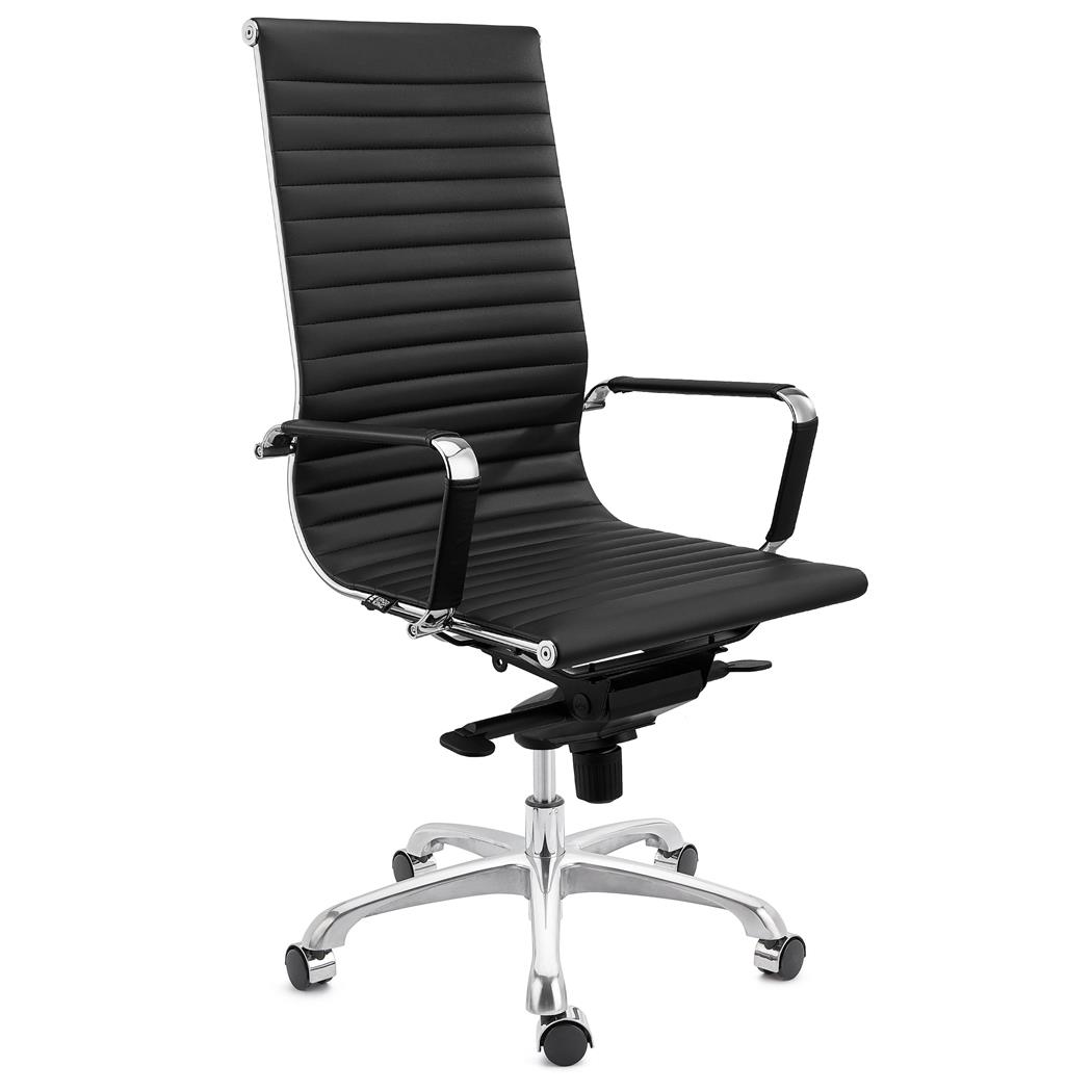 Bureaustoel DORIS, Verchroomd Metalen Frame, Elegante Afwerking, Zwart, Echt Leder