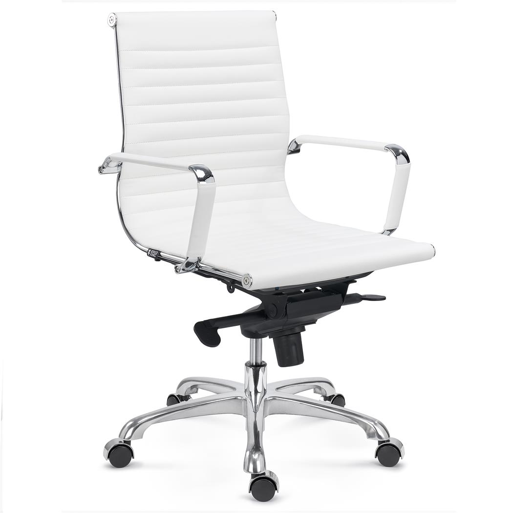 Bureaustoel DORIS, Verchroomd Metalen Frame, Elegante Afwerking, Middelhoge Rugleuning, Wit Lederen Bekleding