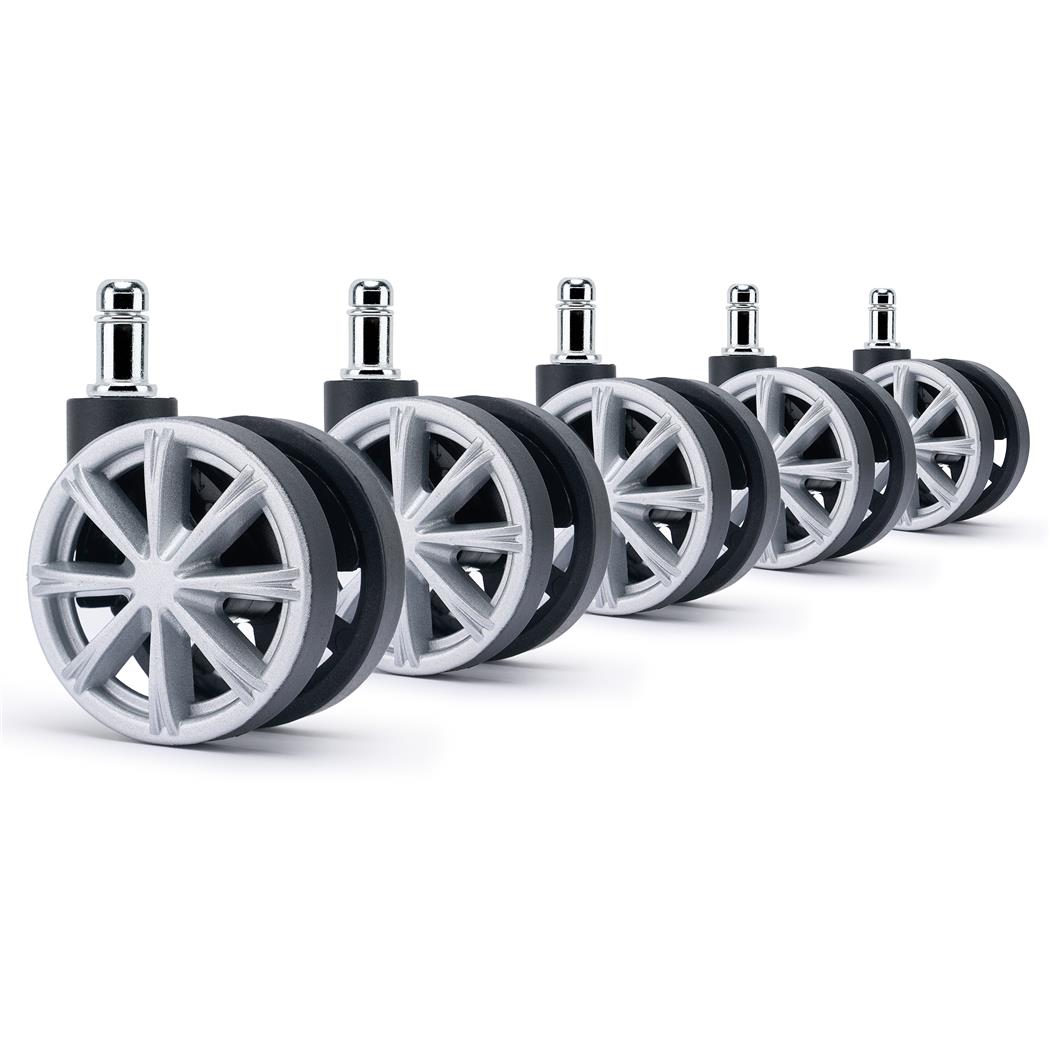 5x H4 11mm Zwenkwielen, 11mm x 60 mm, Voor Tapijt, Sportief Design, Kunststof, Grijs