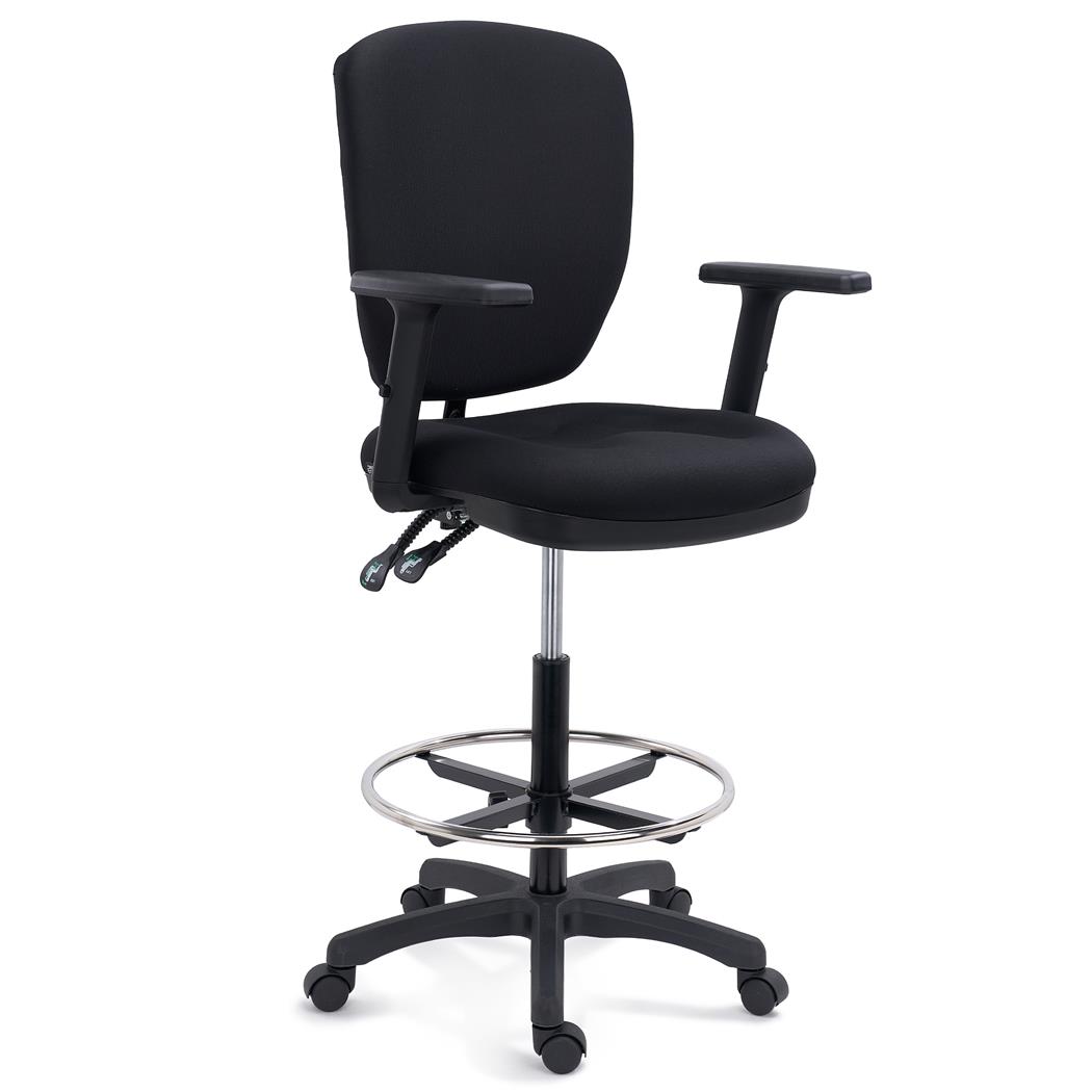 Werkstoel TRADE, Verstelbare Rugleuning en Voetsteun, Zithoogte 67,5 - 92,5 cm, Stof, Zwart
