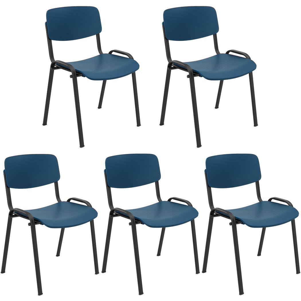 Set van 5 MILKY Bezoekersstoelen, Elegant en Veelzijdig, Stapelbaar, Zwarte Poten, Blauw