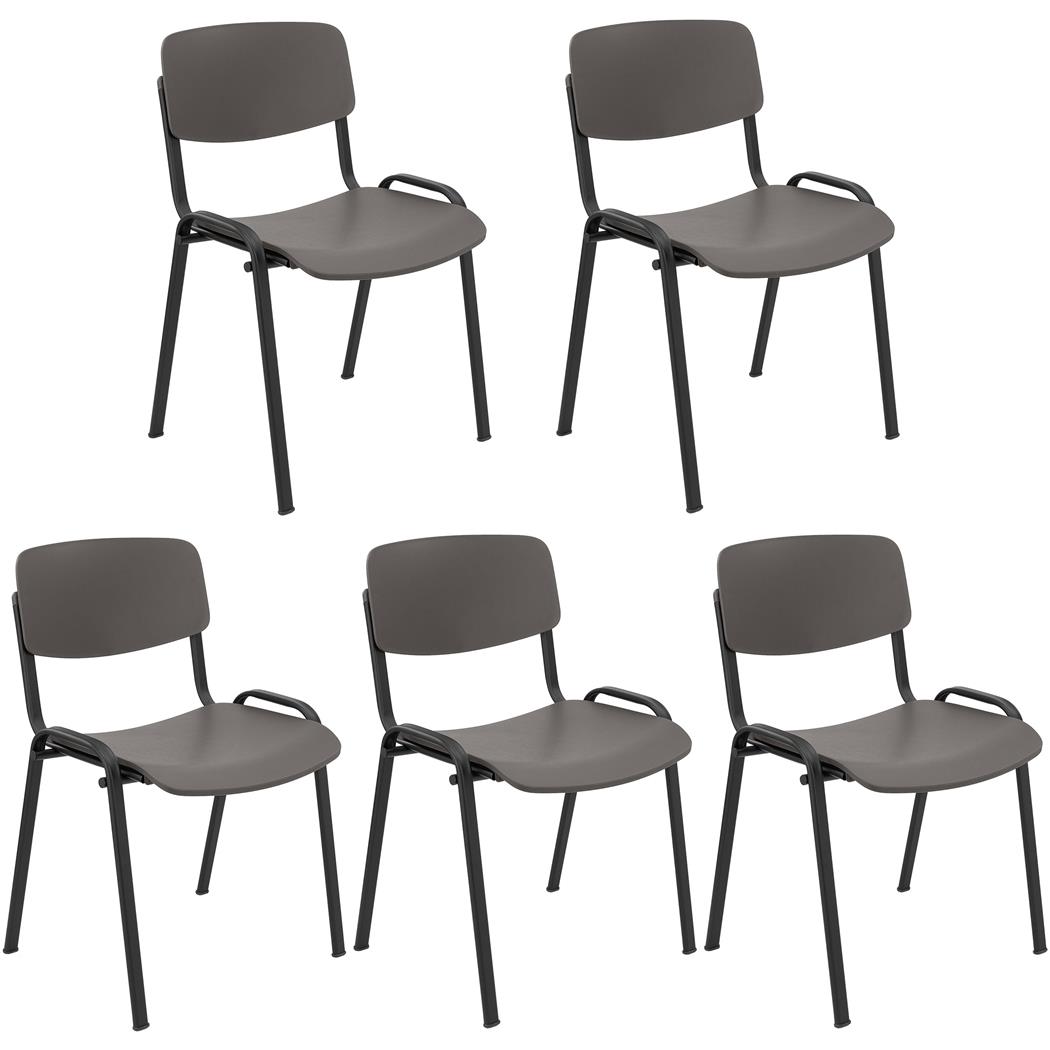 Set van 5 MILKY Bezoekersstoelen, Elegant en Veelzijdig, Stapelbaar, Zwarte Poten, Grijs