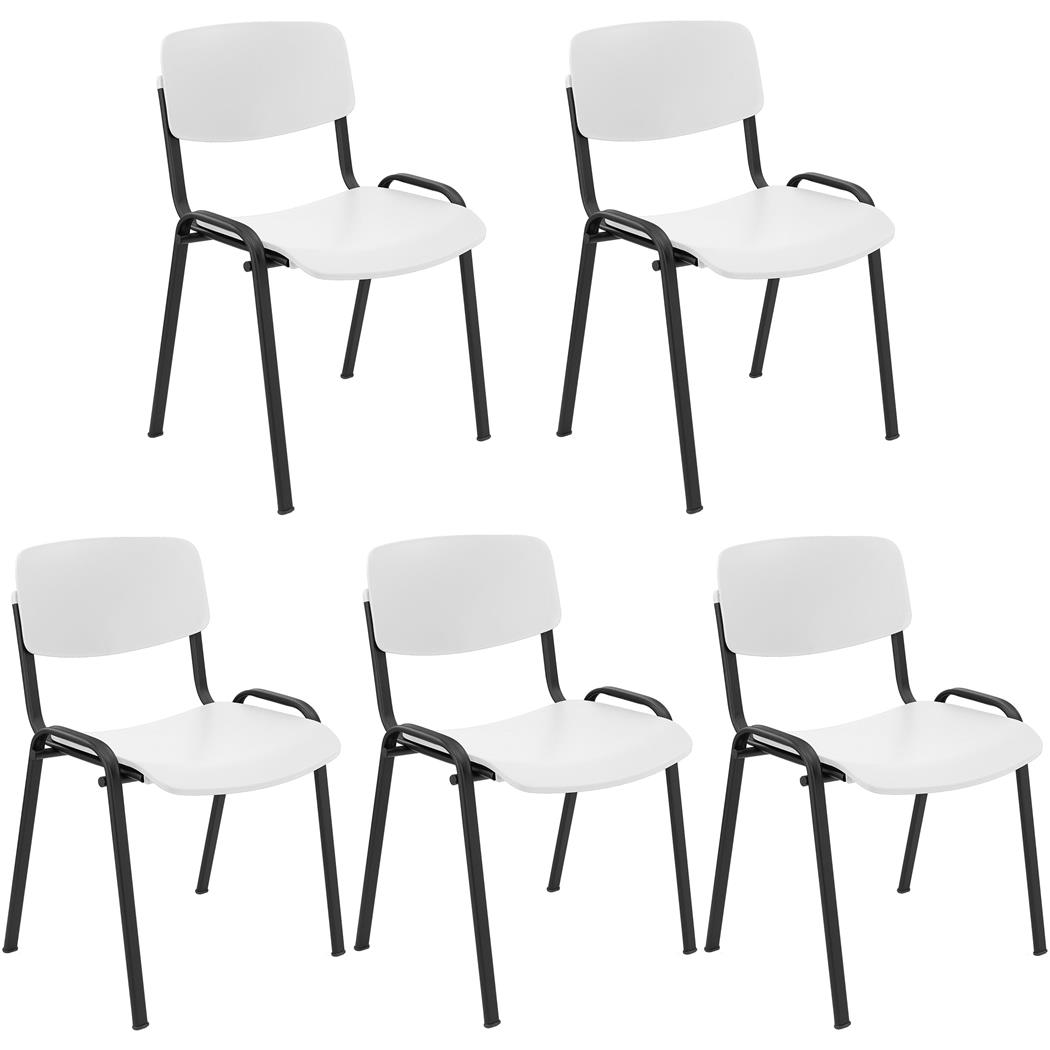 Set van 5 MILKY Bezoekersstoelen, Elegant en Veelzijdig, Stapelbaar, Zwarte Poten, Wit