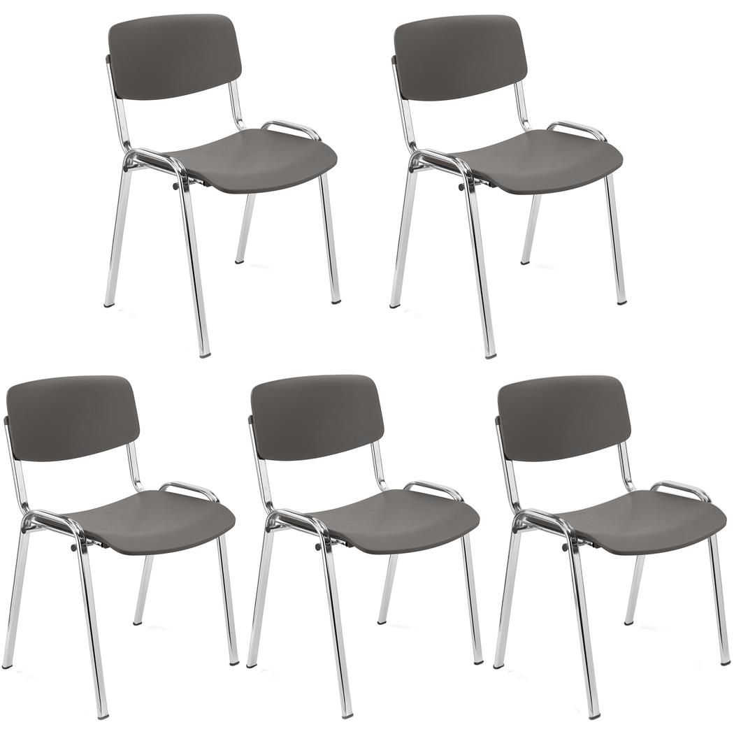 Set van 5 MILKY Bezoekersstoelen, Elegant en Veelzijdig, Stapelbaar, Chromen Poten, Grijs