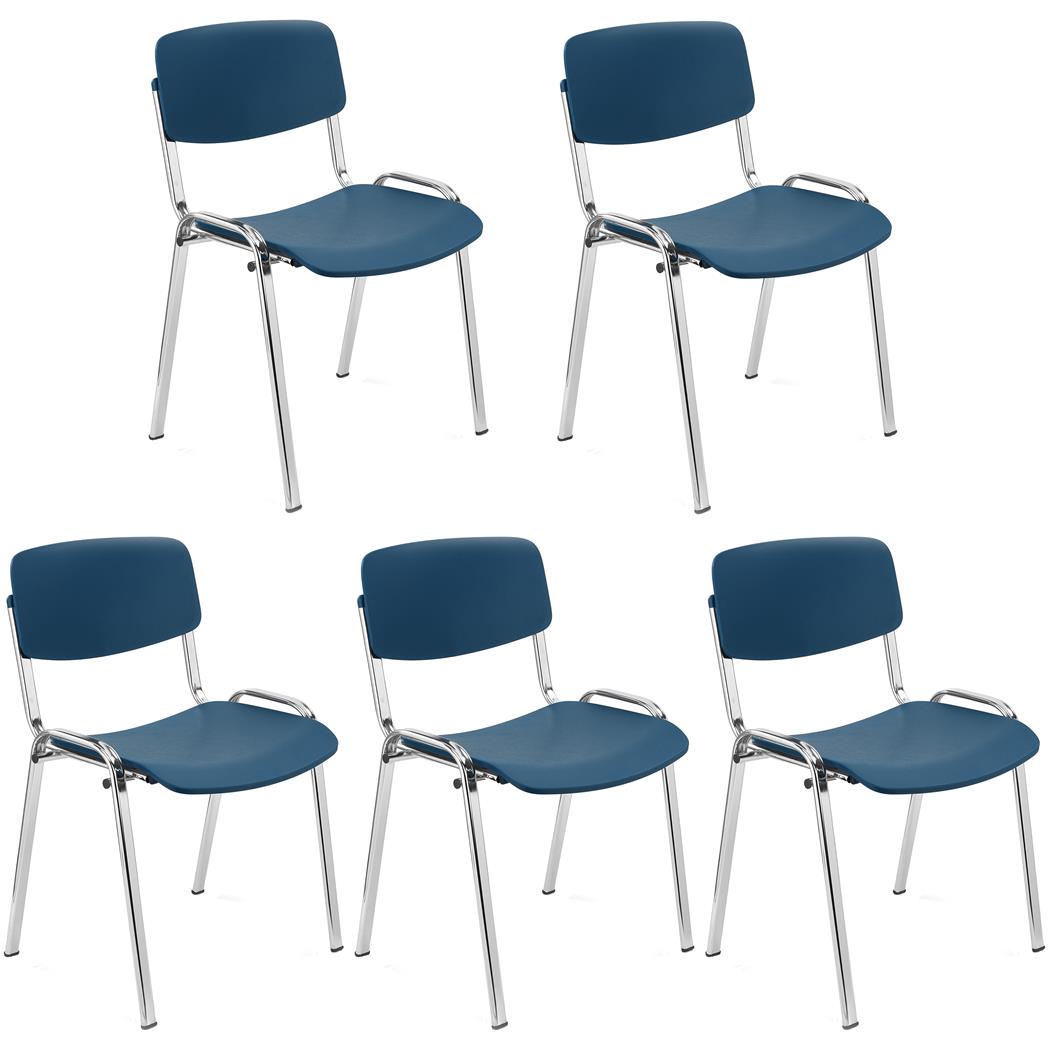 Set van 5 MILKY Bezoekersstoelen, Elegant en Veelzijdig, Stapelbaar, Chromen Poten, Blauw