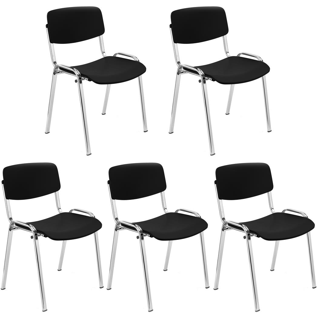 Set van 5 MILKY Bezoekersstoelen, Elegant en Veelzijdig, Stapelbaar, Chromen Poten, Zwart