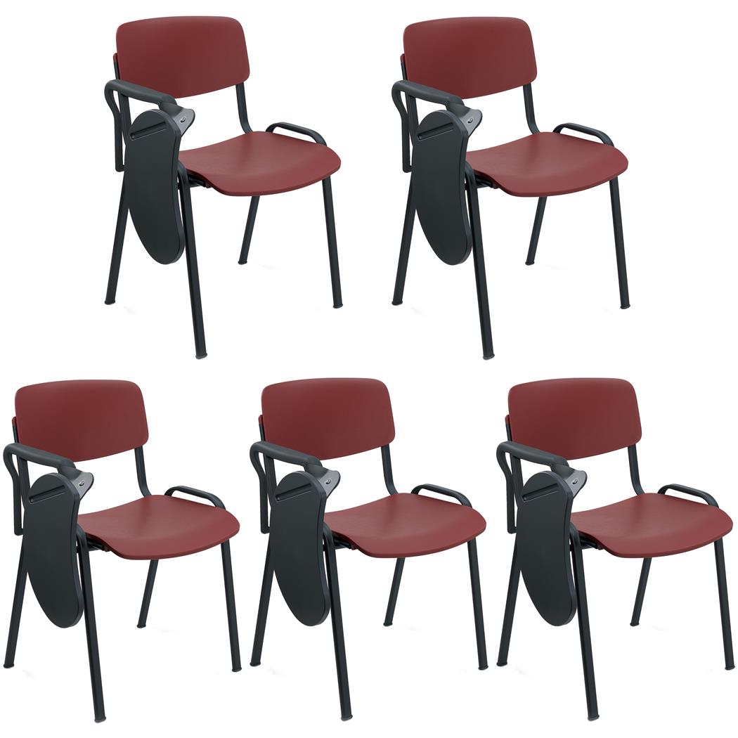 Set van 5 MILKY Bezoekersstoelen MET TABLET, Elegant en Veelzijdig, Stapelbaar, Zwarte Poten, Aubergine