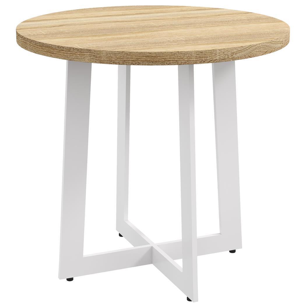  TACXA Ronde Vergadertafel met Stalen Onderstel, Ø80x75 cm, Blad van Eikenhout