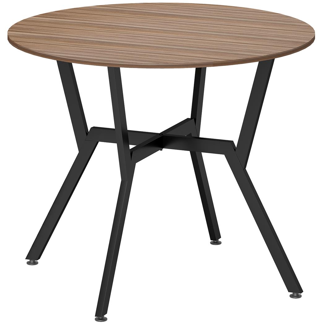 ASLAN Vergadertafel, Rond, Stalen Frame, Ø 90 x 76 cm, Hout, Donker Beukenkleur