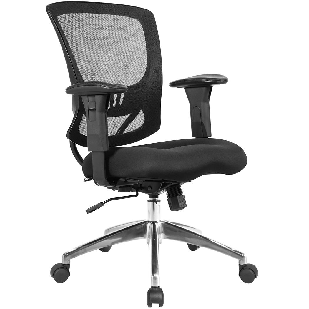 Ergonomische stoel DUNCAN, Comfortabel en Met Verstelbare Armleuningen, Rooster en Zwarte Stof
