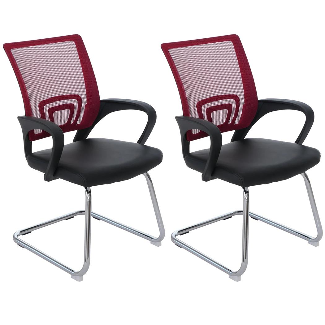 Set van 2 Ergonomische Vergaderstoelen SEOUL NET, Zeer Comfortabel, Lederen en Mesh Bekleding, Kleur Rood