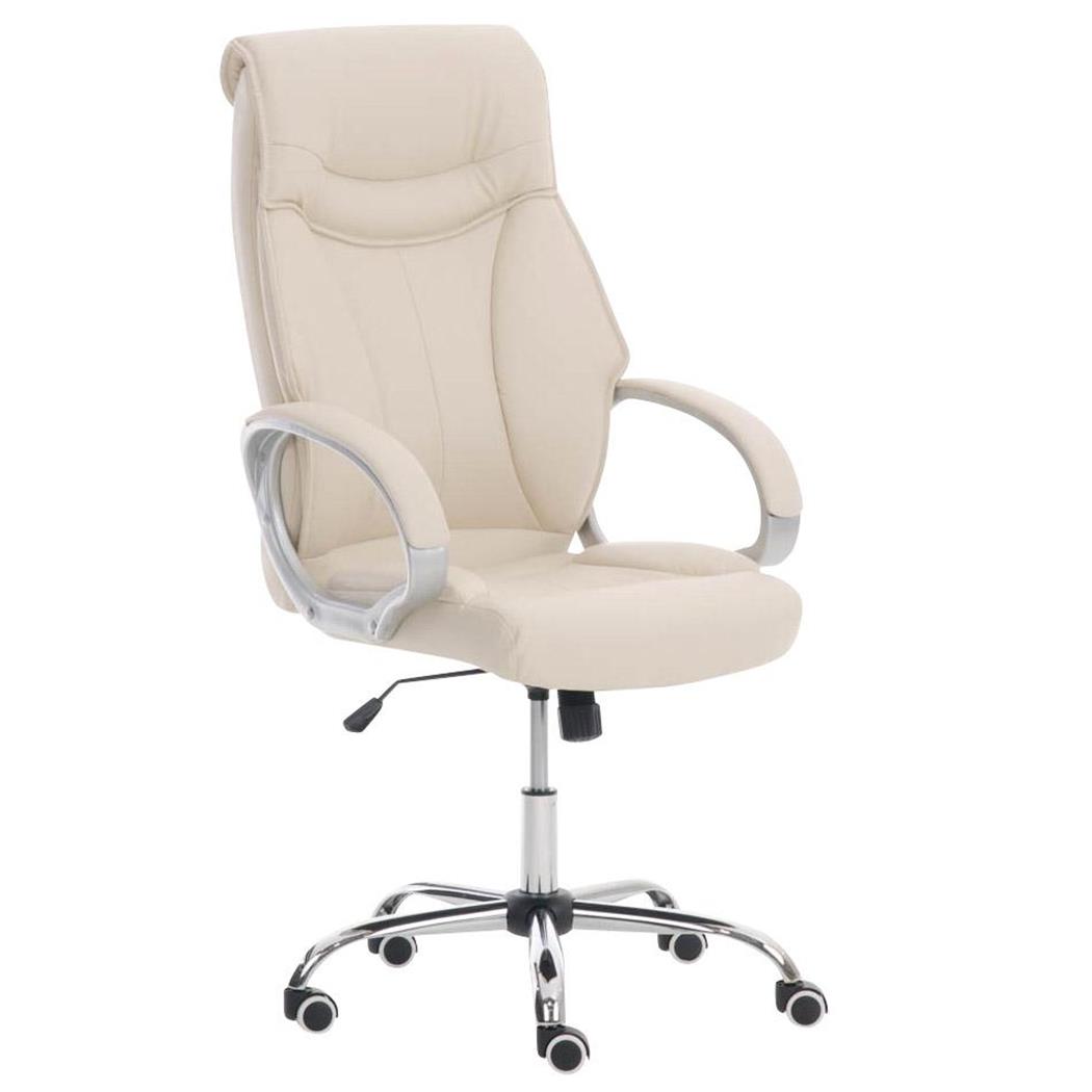 Bureaustoel KIMI, Grote Ergonomische Rugleuning met Dubbele Vulling, in Beige Leder