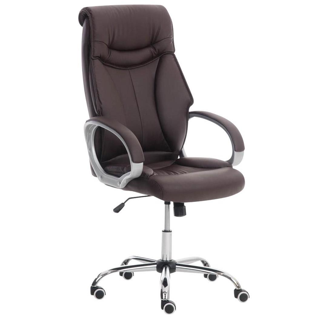 Bureaustoel KIMI, Grote Ergonomische Rugleuning met Dubbele Vulling, in Bruin Leder