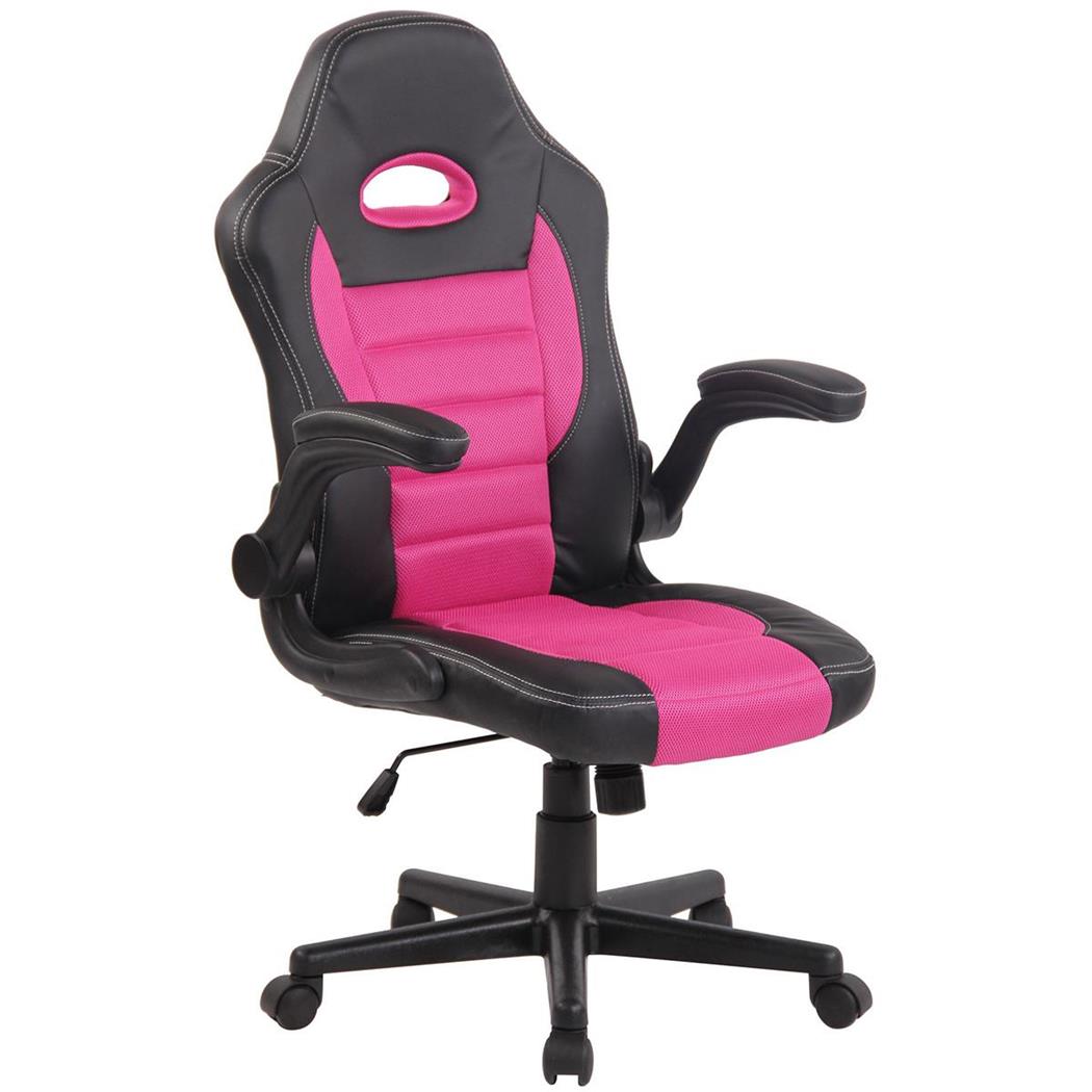 Gaming Bureaustoel LOTUS, Inklapbare armleuningen, Bekleed met leder en ademende stof in de kleur Roze