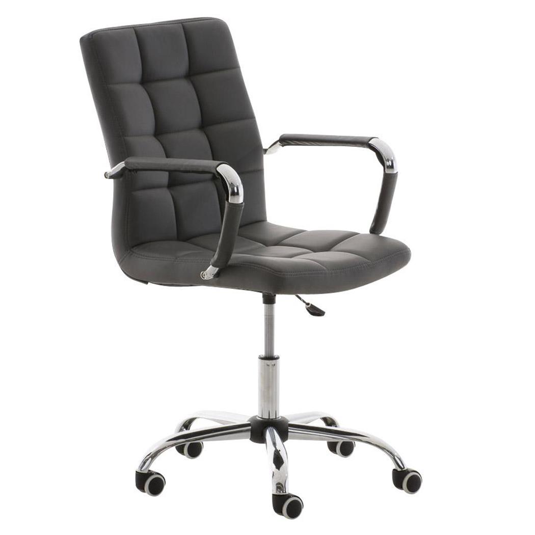 Directiestoel BRISTOL, Metalen Structuur en Armleuningen, Bekleed met Grijs Leder