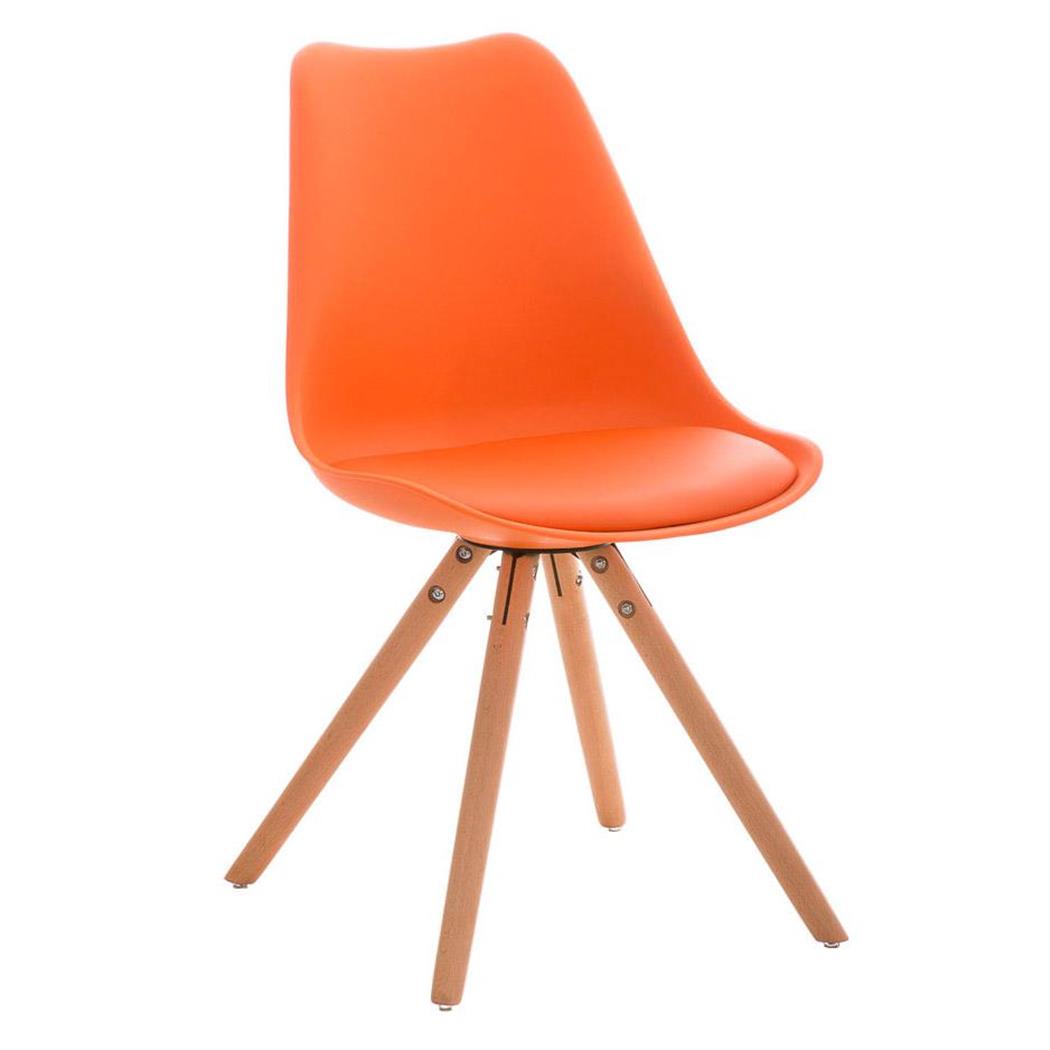 Design Vergaderstoel ALMA Zeer Exclusief, Frame in Natuurlijk Hout en Oranje Leder