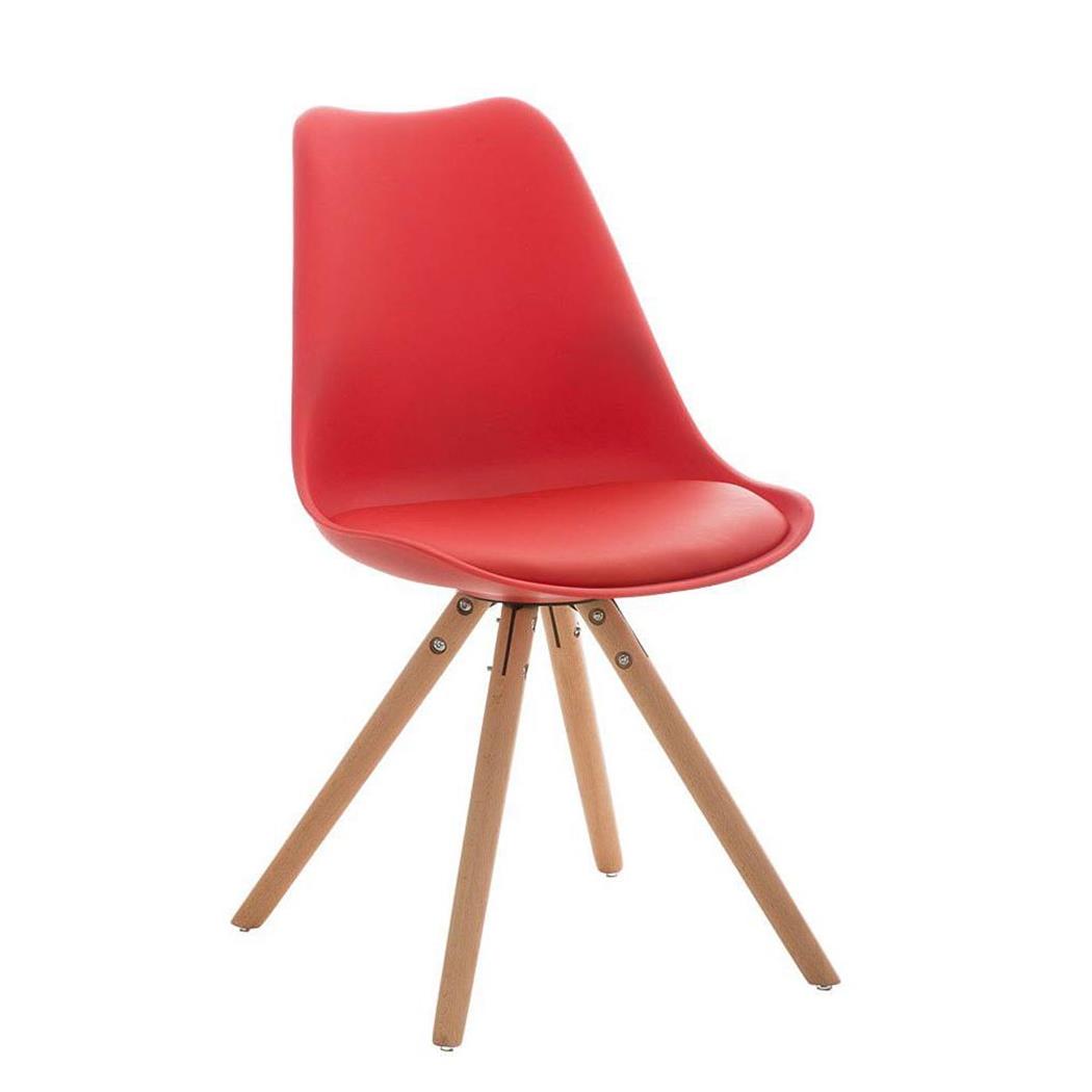 Design Vergaderstoel ALMA Zeer Exclusief, Frame in Natuurlijk Hout en Rood Leder
