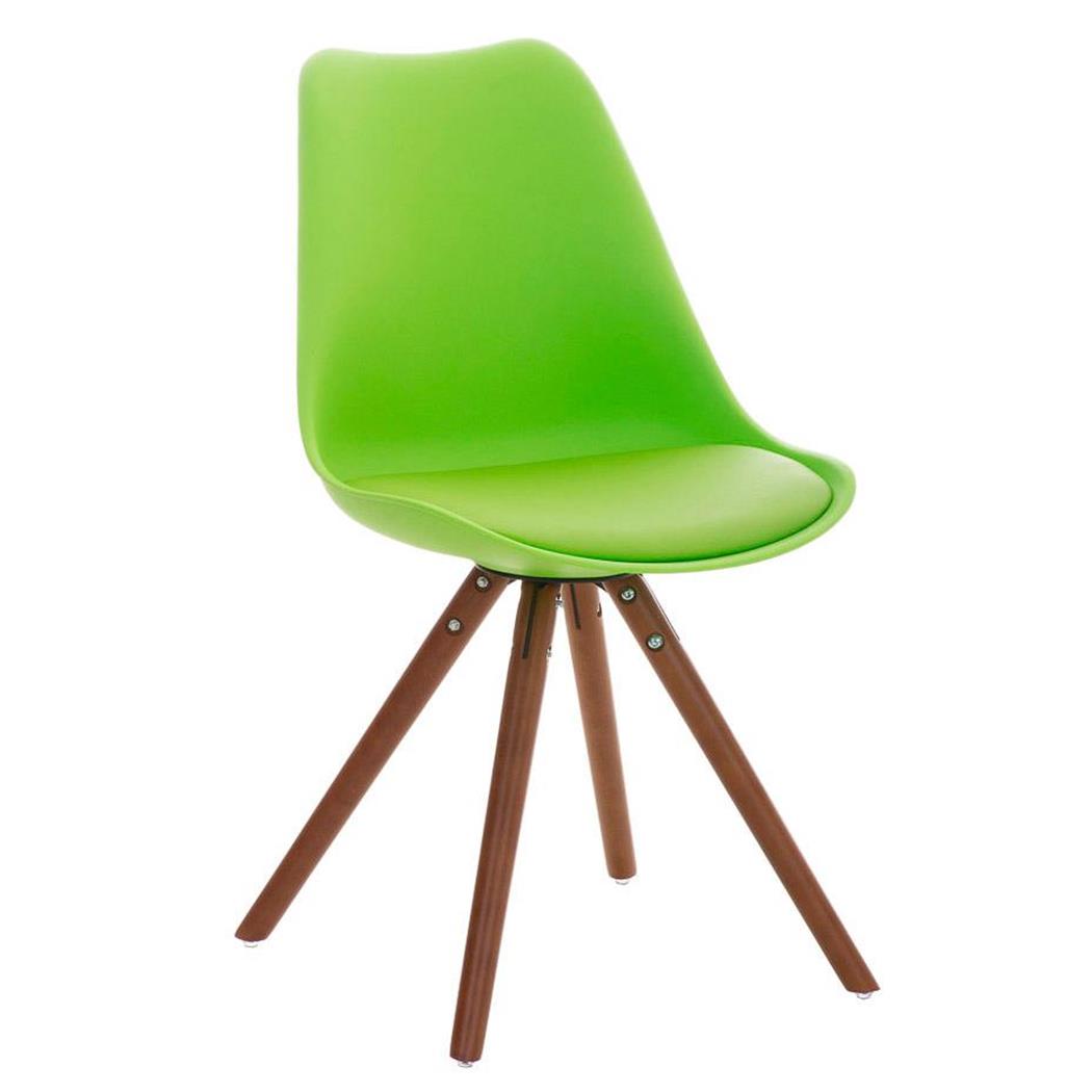 Design Vergaderstoel ALMA Walnoot, Heel Exclusief, Structuur in Walnoothout en Groen Leder