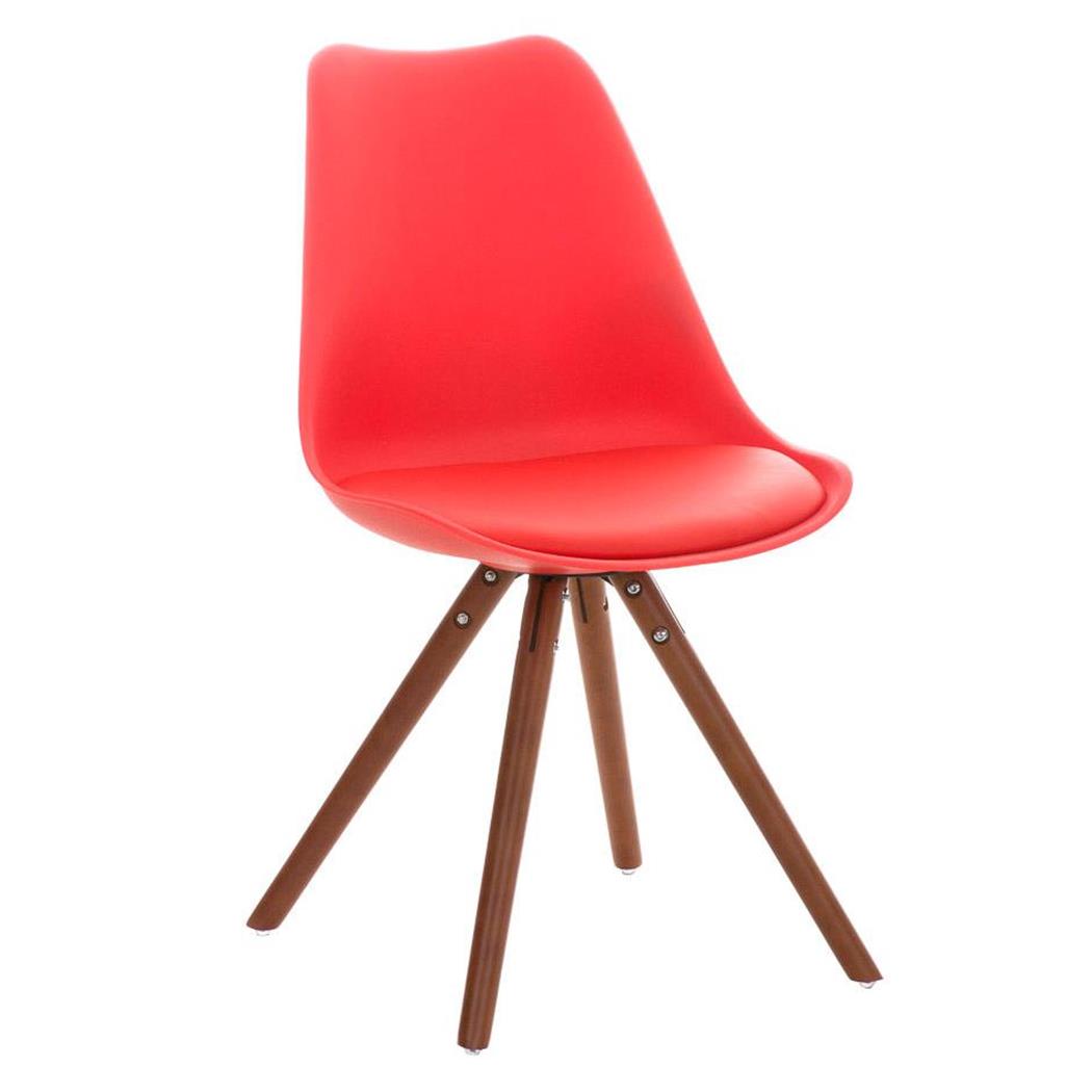 Design Vergaderstoel ALMA Walnoot, Heel Exclusief, Structuur in Walnoothout en Rood Leder