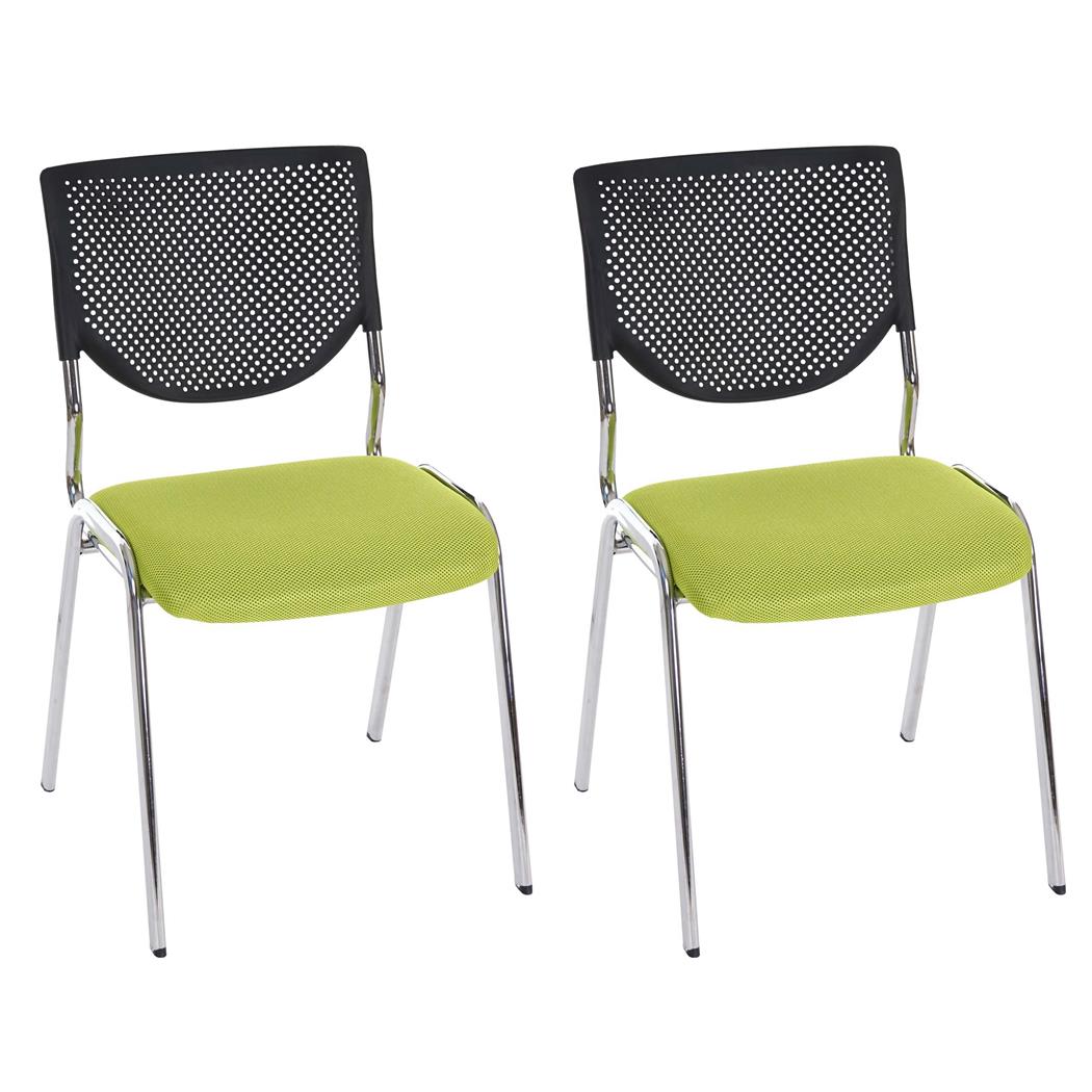 Set van 2 Vergaderstoelen NAPOLI, Veelzijdig en Comfortabel, Metalen Frame, Groene Bekleding en Verchroomde Poten