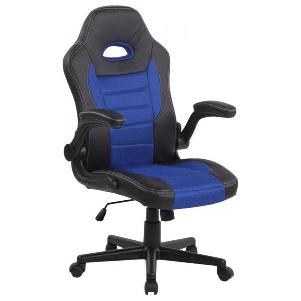 Gaming Bureaustoel LOTUS, Inklapbare armleuningen, Bekleed met leder en ademende stof in de kleur Blauw