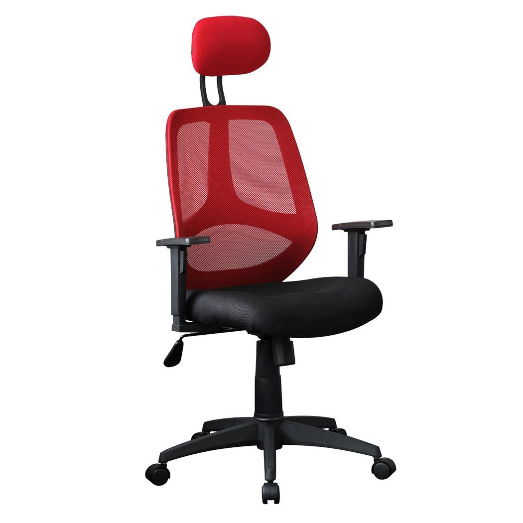 Ergonomische Bureaustoel DRAKE, met Verstelbare Hoofdsteun en Armleuningen, Ademend Mesh, Rood/Zwart