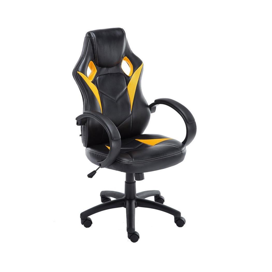 Gamingstoel JARAMA, Comfortabel en Sportief Ontwerp, in Stof en Leder, Kleur Zwart/Geel