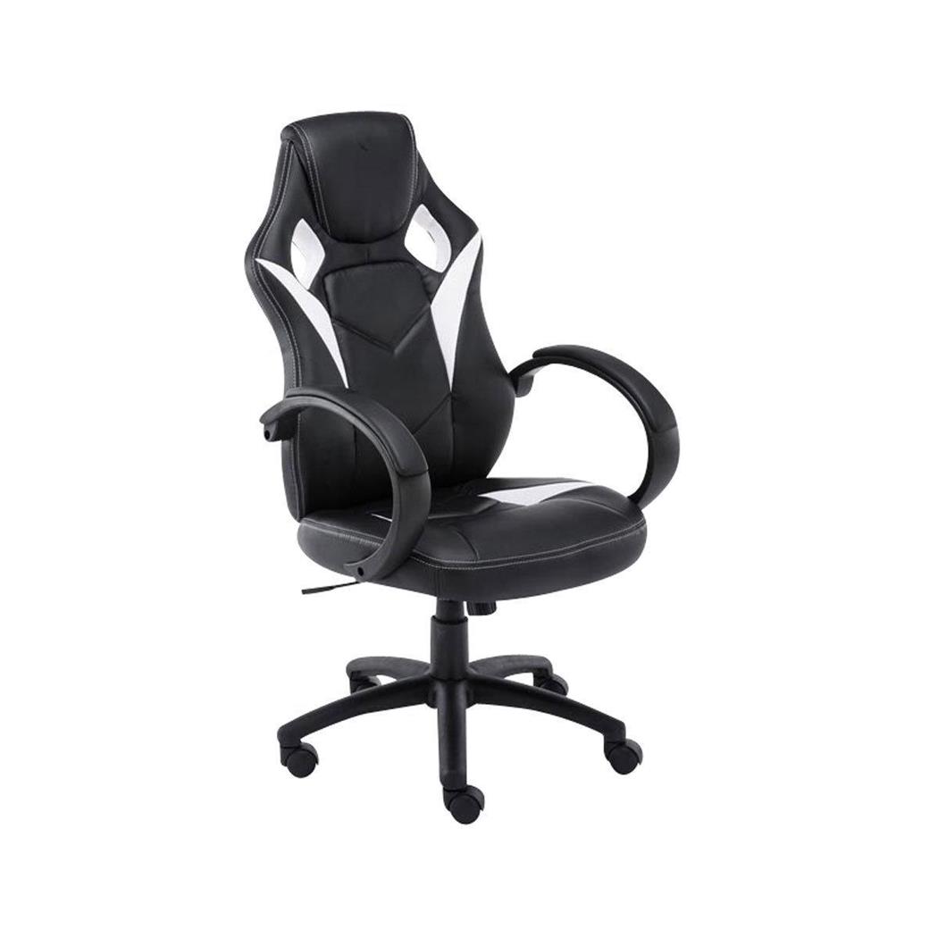 Gamingstoel JARAMA, Comfortabel en Sportief Ontwerp, in Stof en Leder, Kleur Zwart/WIt