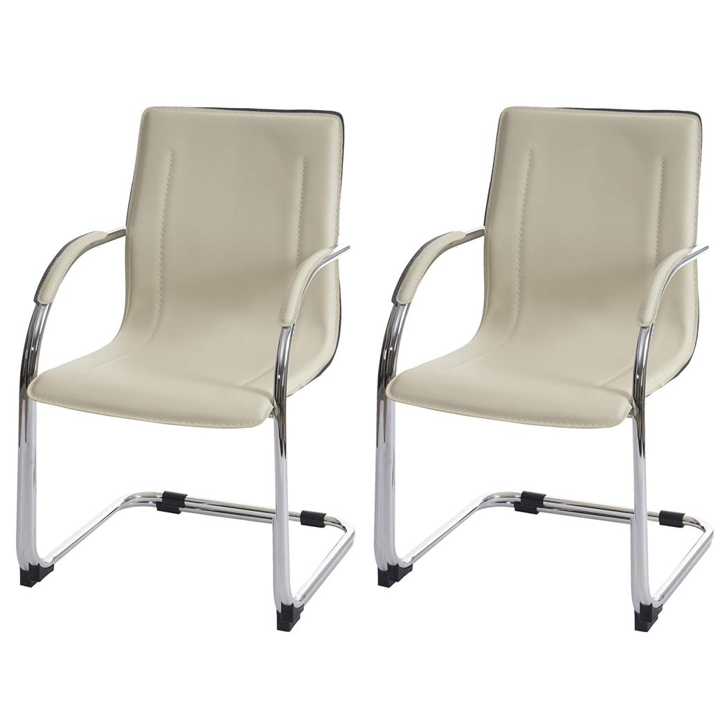 Set van 2 Vergaderstoelen ZEUS, Metalen frame, Exclusief ontwerp en bekleed met Beige Leder