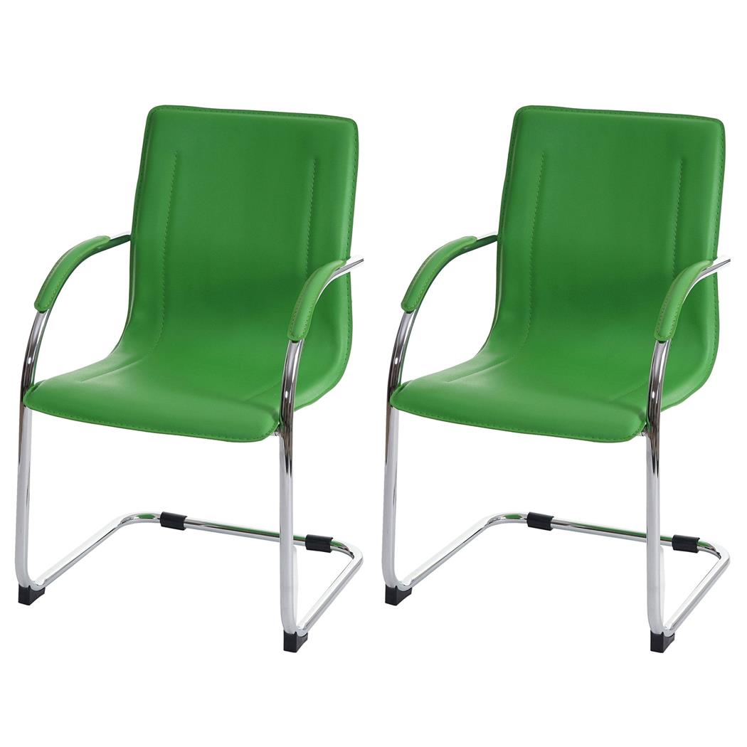 Set van 2 Vergaderstoelen ZEUS, Metalen frame, Exclusief ontwerp en bekleed met Groen Leder