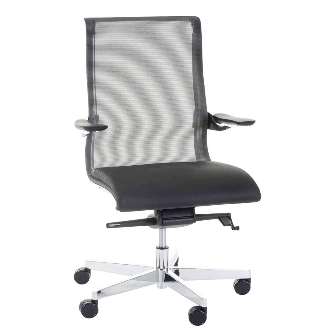 Bureaustoel YANG 10, Elegant Design en Excellente Kwaliteit, Bekleed met Mesh en Echt Leder, Zwart