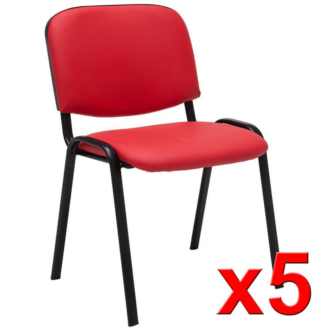 Set van 5 Vergaderstoelen MOBY LEDER, Erg Praktisch, Ongelooflijke Prijs, Kleur Rood en Zwarte Poten