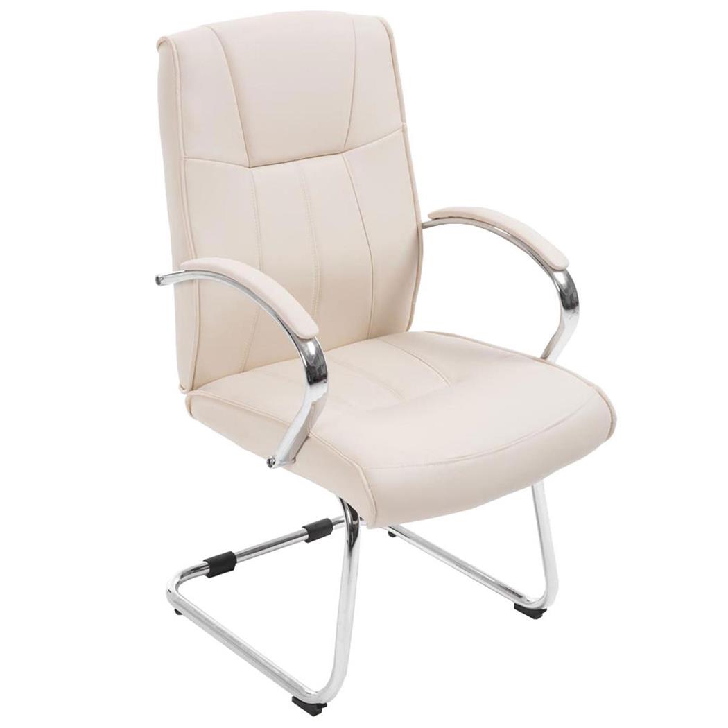 Vergaderstoel BORAU met Metalen Frame, Armleuningen, Bekleed met Beige Leder