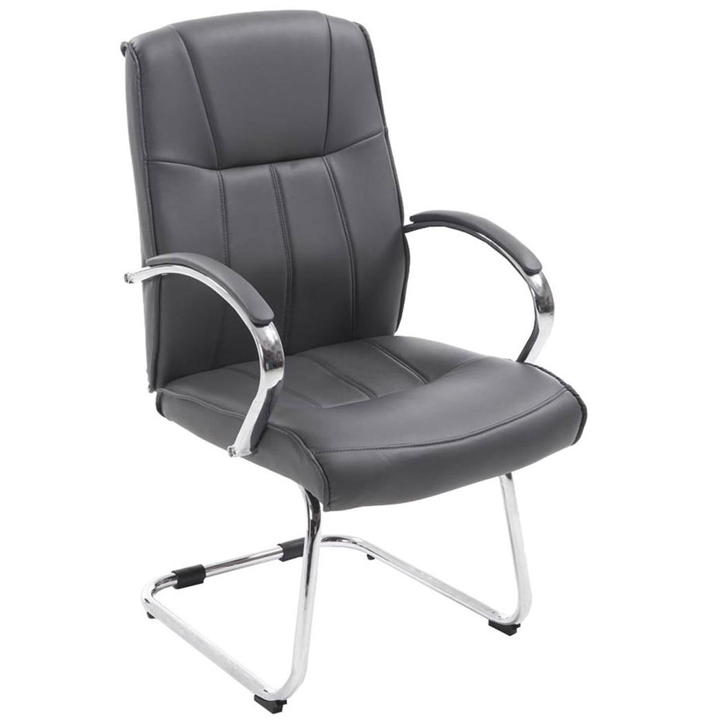 Vergaderstoel BORAU met Metalen Frame, Armleuningen, Bekleed met Grijs Leder
