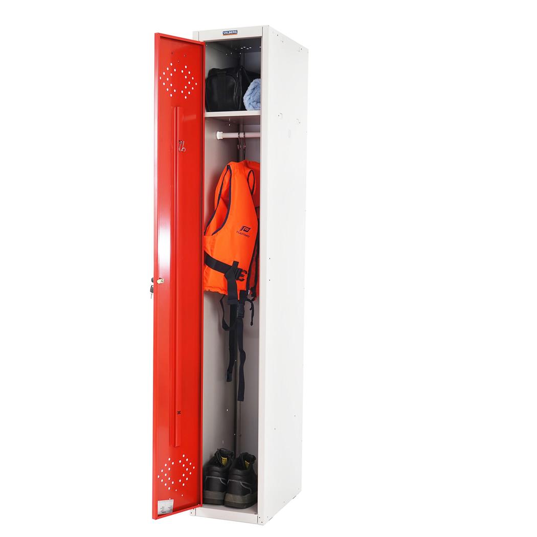 Lockerkast BERIT 1 DEUR, 183x30x50 cm, van Staal, Kleur Rood
