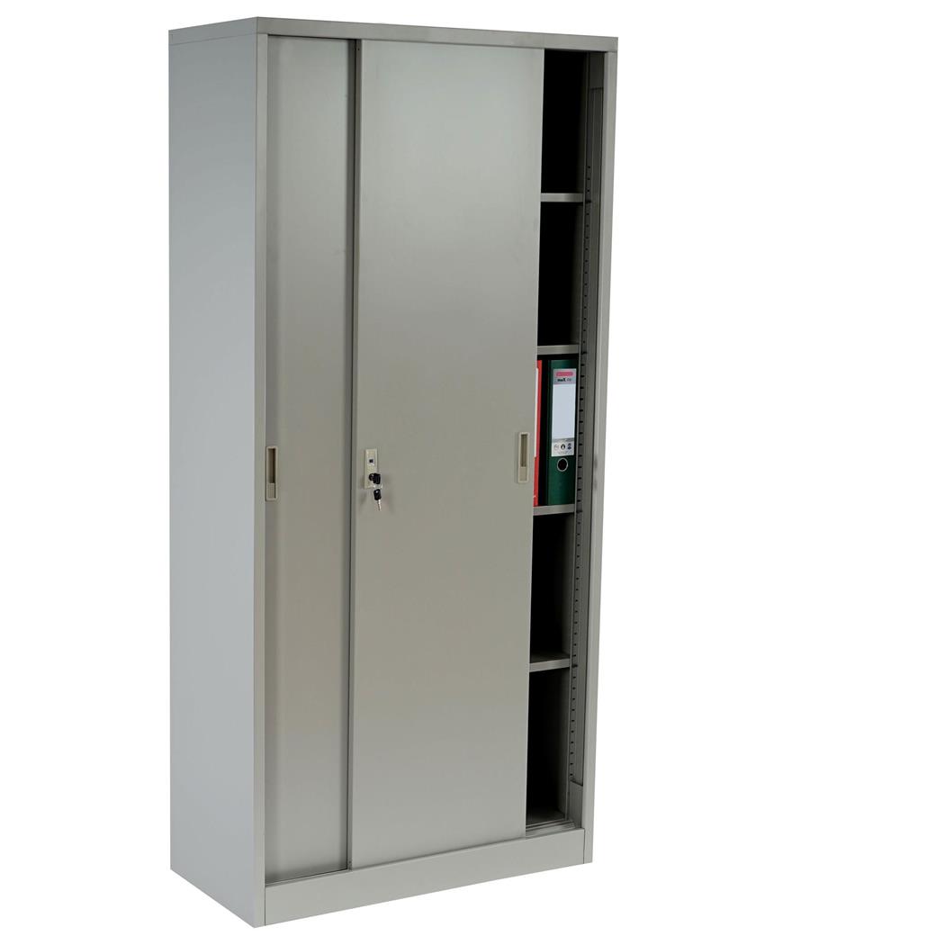 Metalen Archiefkast EDITH 2 SCHUIFDEUREN, 180x85x40 cm, in Staal, Kleur Grijs