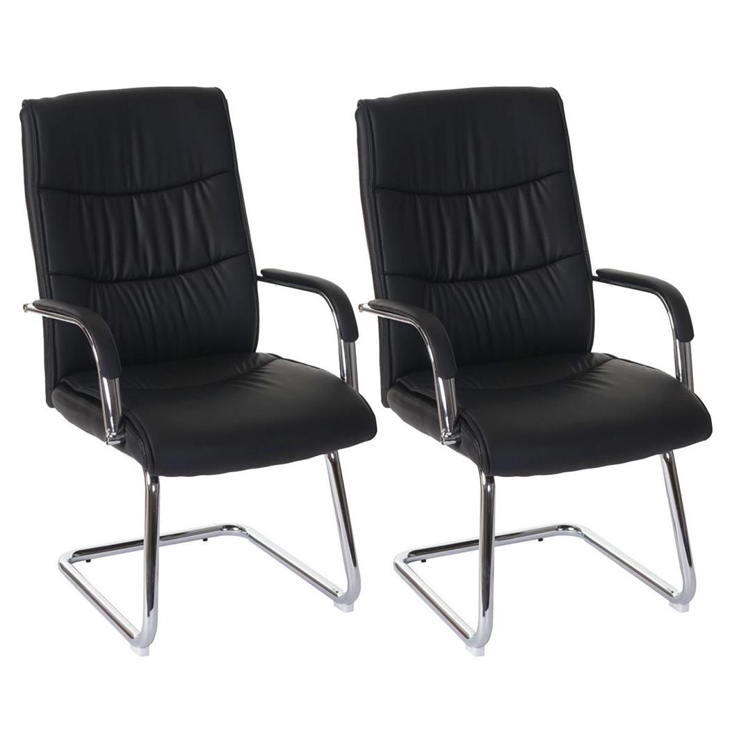 Set van 2 Vergaderstoelen FREEMONT, Metalen Frame, Dikke Comfortabele Vulling, in Zwart Leder