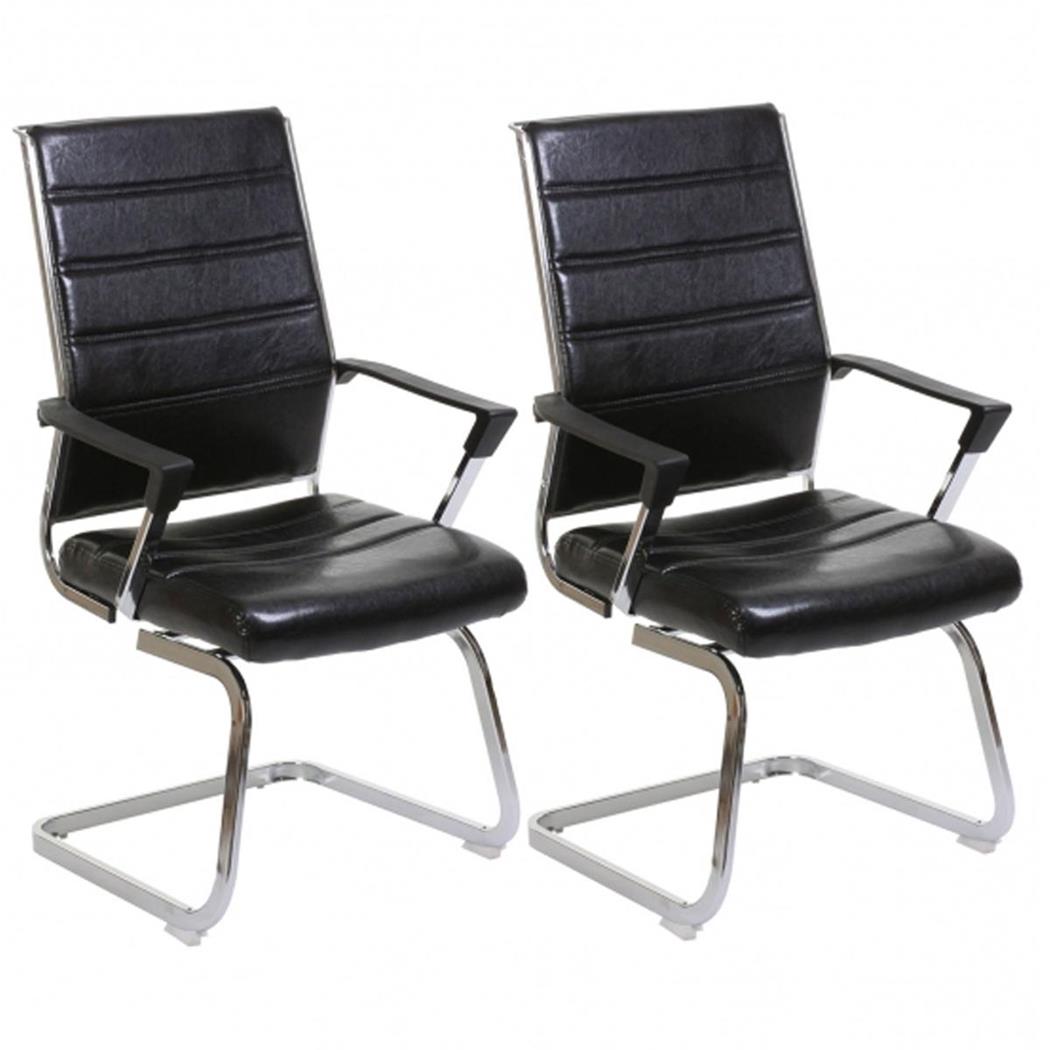 Set van 2 Vergaderstoelen CAYEL, Draaibaar, Metalen frame, Dikke Vulling, Zwart Lederen Bekleding