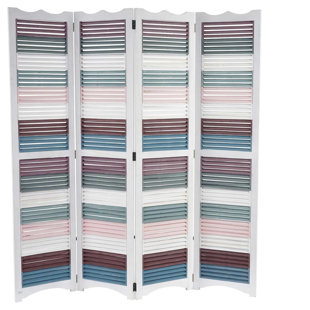 Scheidingswand 4 panelen HAROLD, 170x160x2cm, Witte Houten Structuur, en multikleur